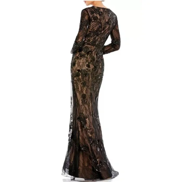 MAC DUGGAL | Floral Embellished Lace Trumpet Dress - Picture 8 of 9
